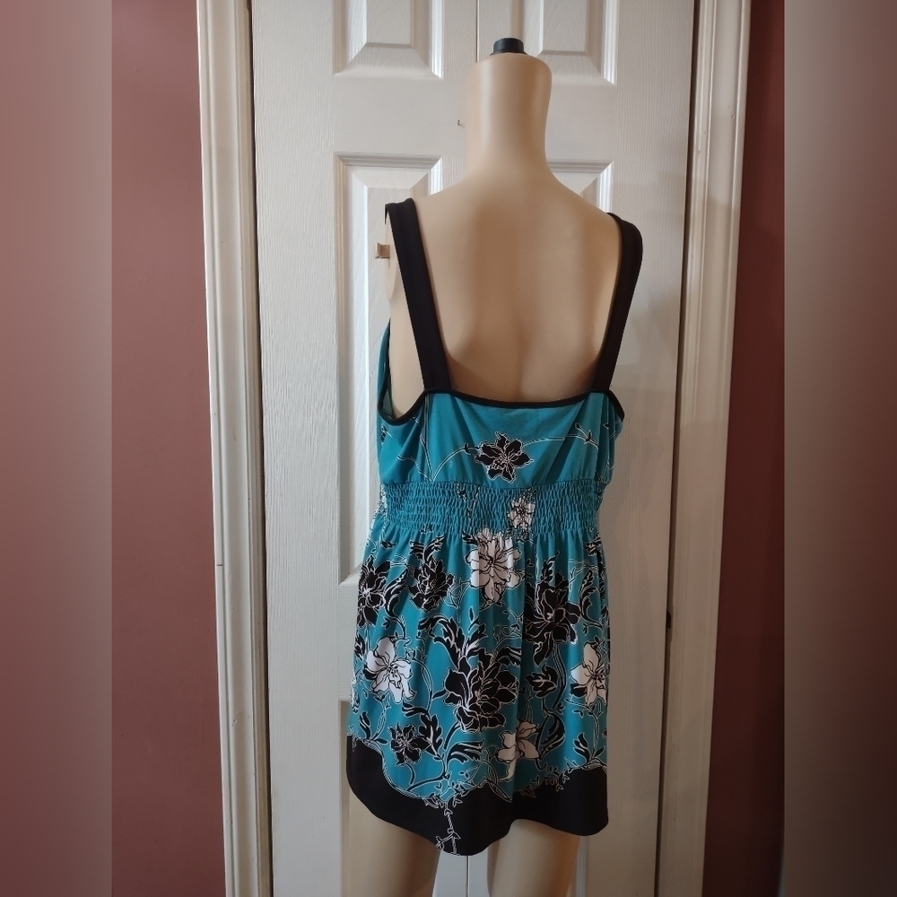 Style & Co Floral Sundress Large Teal Black Sleeveless Empire Waist Dress - Picture 4 of 5